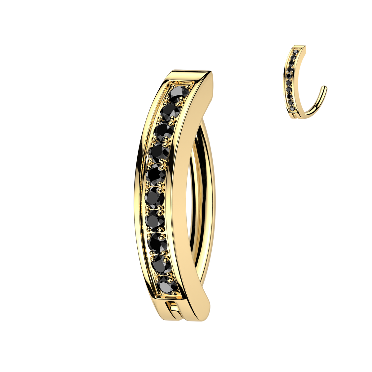 STAINLESS STEEL GOLD & BLACK CRYSTAL LINED BELLY CLICKER BAR - 10MM