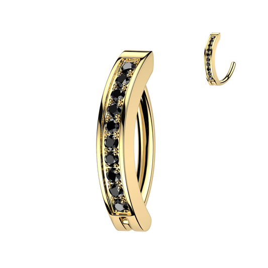 STAINLESS STEEL GOLD & BLACK CRYSTAL LINED BELLY CLICKER BAR - 10MM