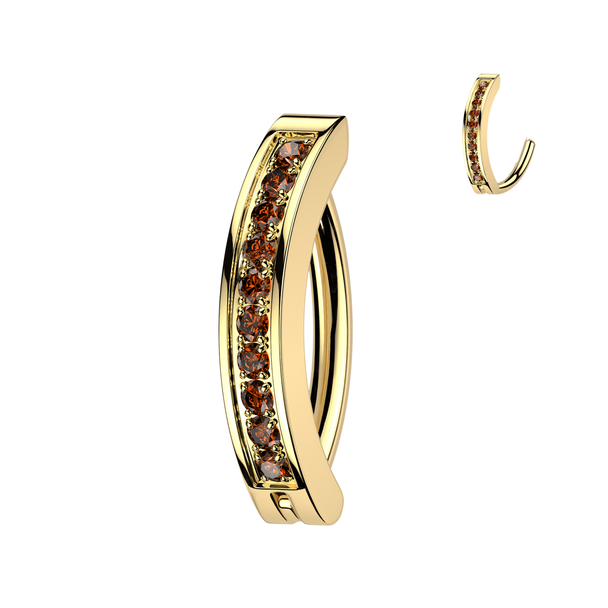 STAINLESS STEEL GOLD & RED CRYSTAL LINED BELLY CLICKER BAR - 10MM