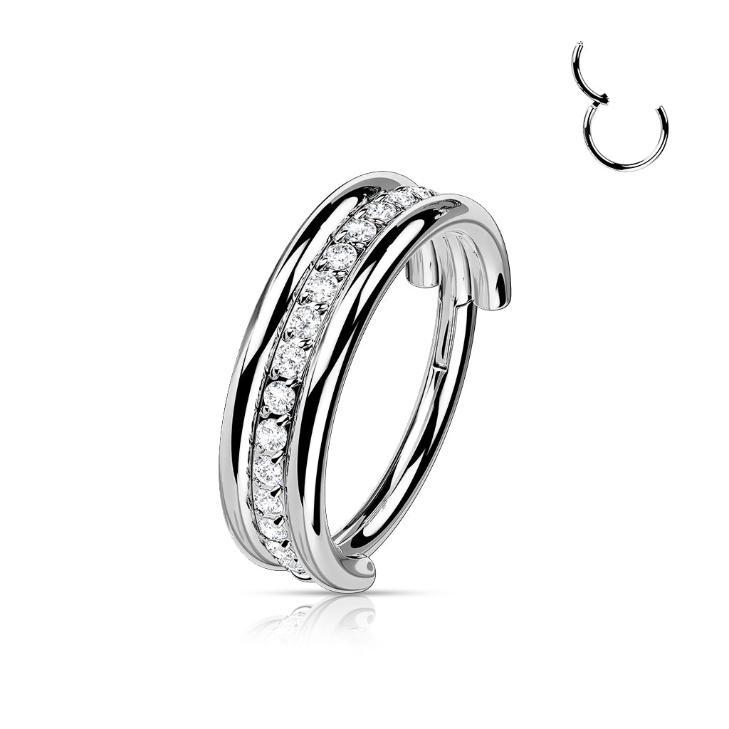 TITANIUM TRIPLE STACK CRYSTAL LINED HOOP - 16 GAUGE - 8MM