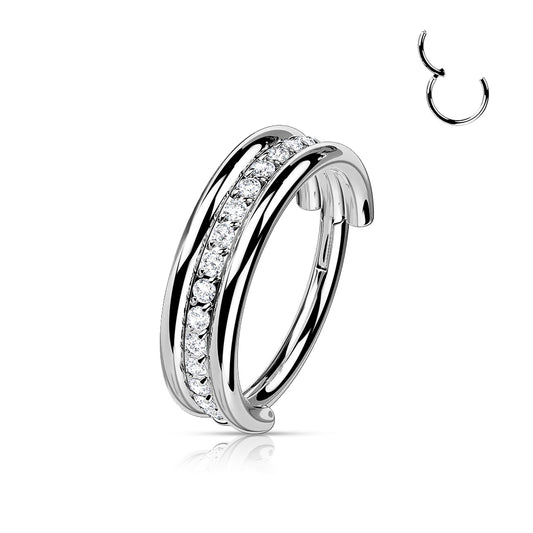 TITANIUM TRIPLE STACK CRYSTAL LINED HOOP - 16 GAUGE - 8MM