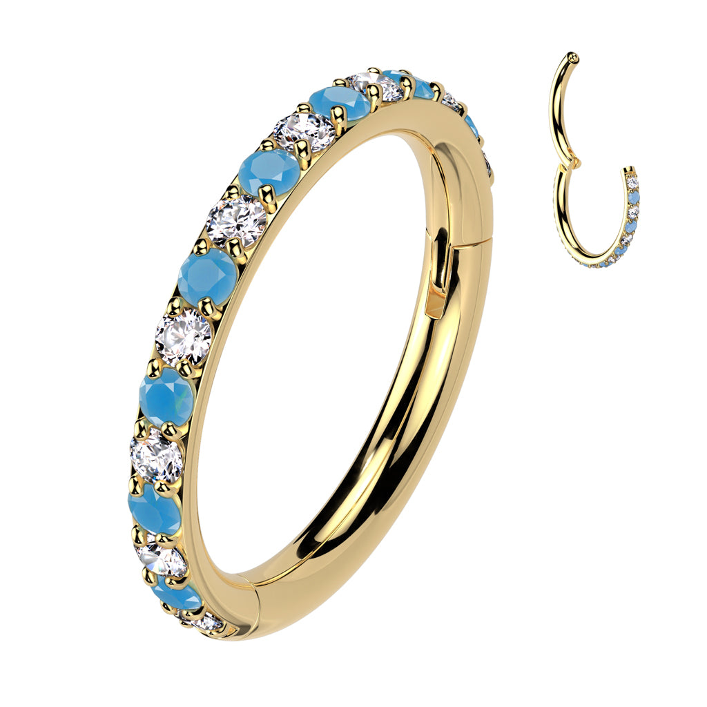 TITANIUM GOLD CRYSTAL & TURQUOISE HOOP RING - 18 GAUGE - 8MM NOSE & EAR