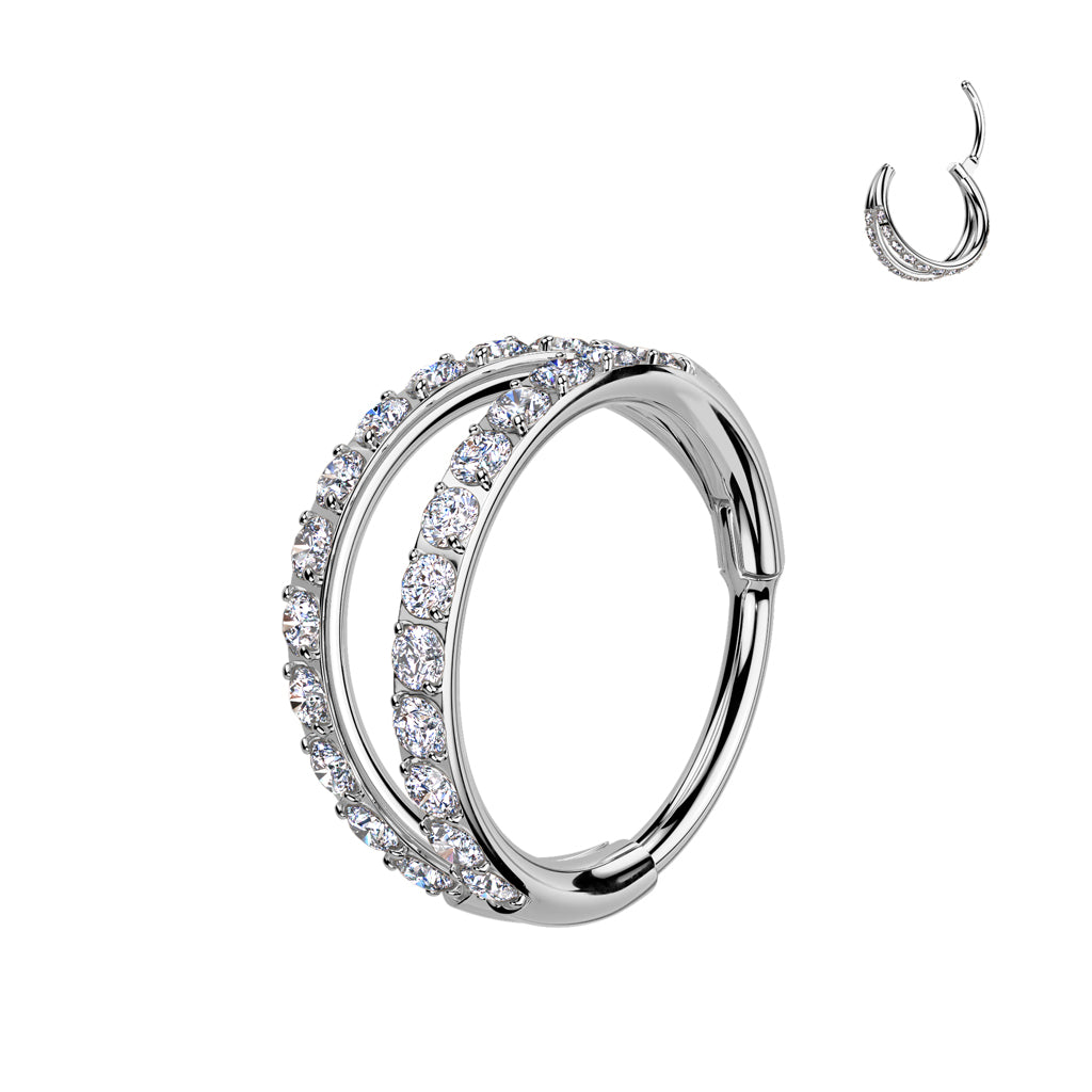 TITANIUM SILVER DOUBLE LOOP CRYSTAL NOSE HOOP RING - 20 GAUGE - 6MM
