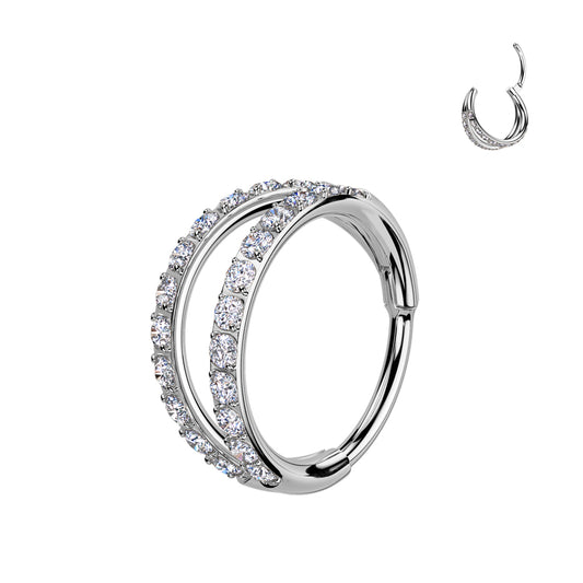 TITANIUM SILVER DOUBLE LOOP CRYSTAL NOSE HOOP RING - 20 GAUGE - 6MM