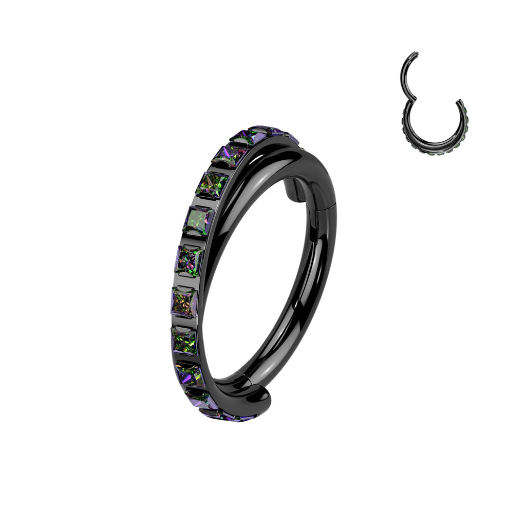 TITANIUM BLACK TWISTED RAINBOW CRYSTAL HOOP RING - 18 GAUGE - 8MM