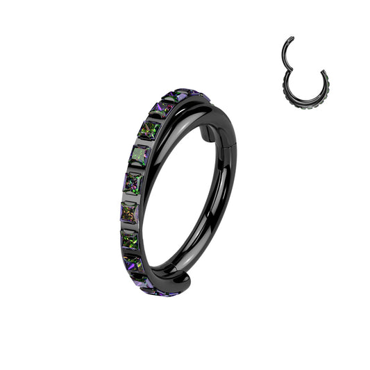 TITANIUM BLACK TWISTED RAINBOW CRYSTAL HOOP RING - 18 GAUGE - 8MM