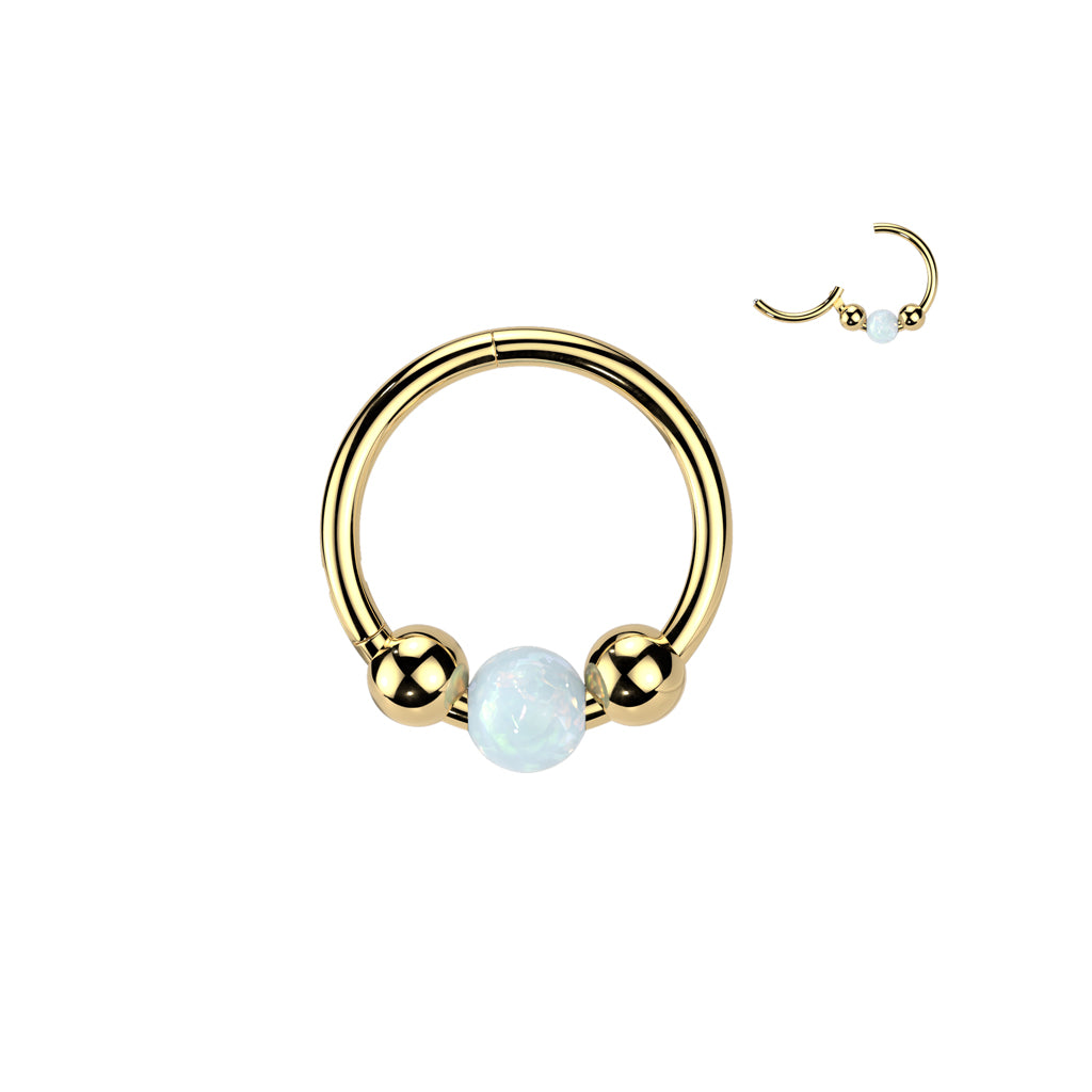 TITANIUM GOLD OPAL CENTRE BALL CLICKER HOOP FOR NOSE & EAR - 18 GAUGE - 8MM