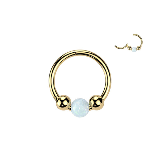 TITANIUM GOLD OPAL CENTRE BALL CLICKER HOOP FOR NOSE & EAR - 18 GAUGE - 8MM