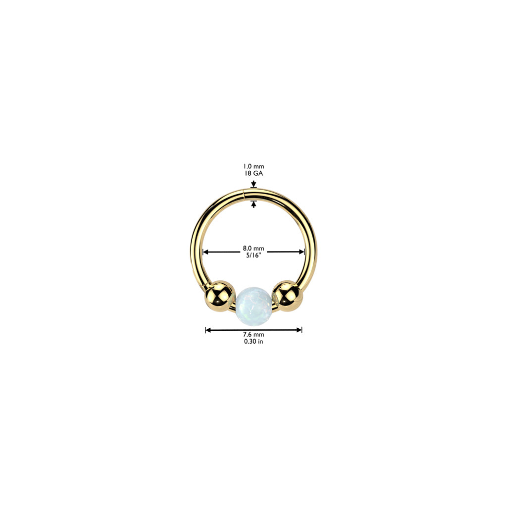 TITANIUM GOLD OPAL CENTRE BALL CLICKER HOOP FOR NOSE & EAR - 18 GAUGE - 8MM