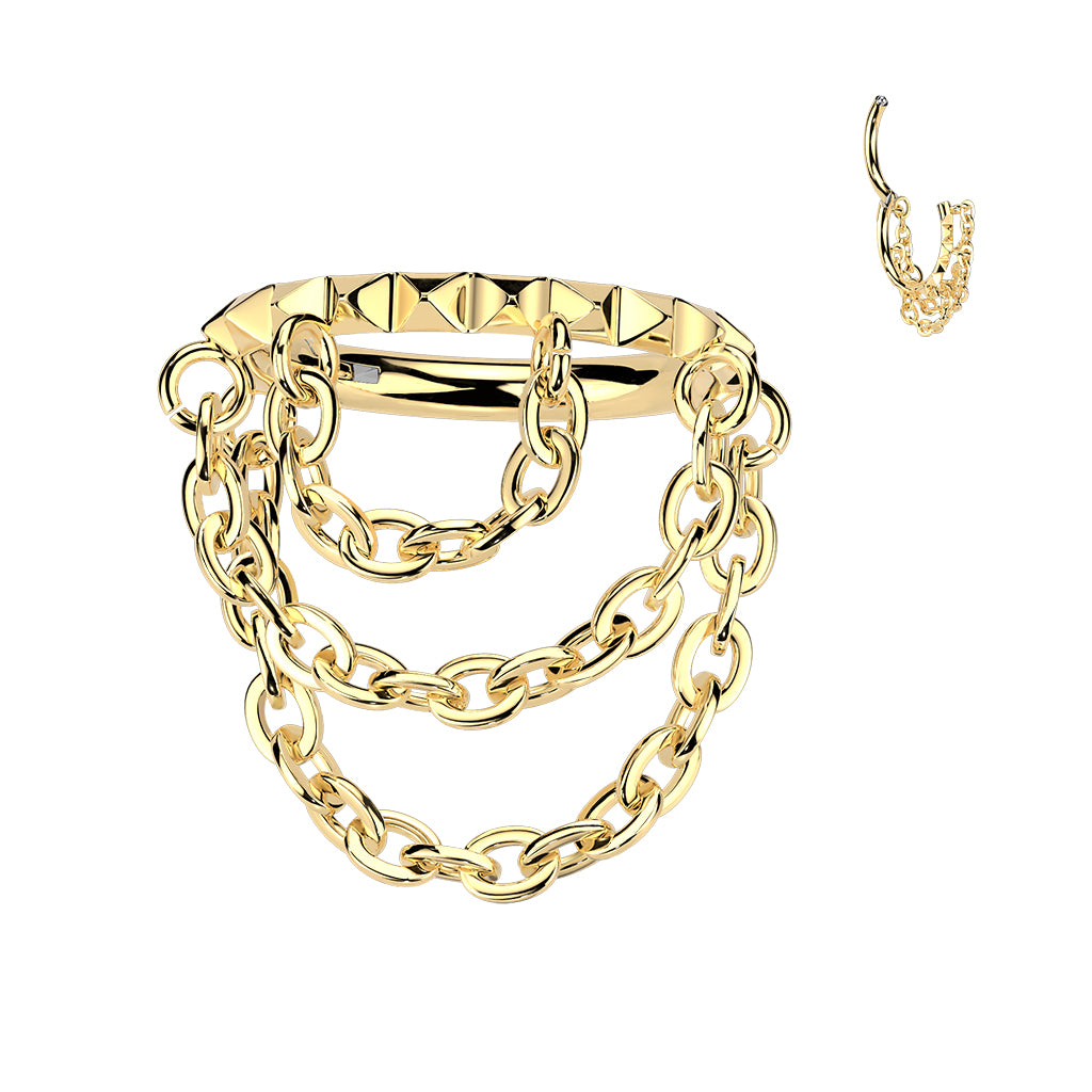 TITANIUM 10MM STUDDED TRIPLE CHAIN HOOP - 16 GAUGE CONCH HOOP / HELIX