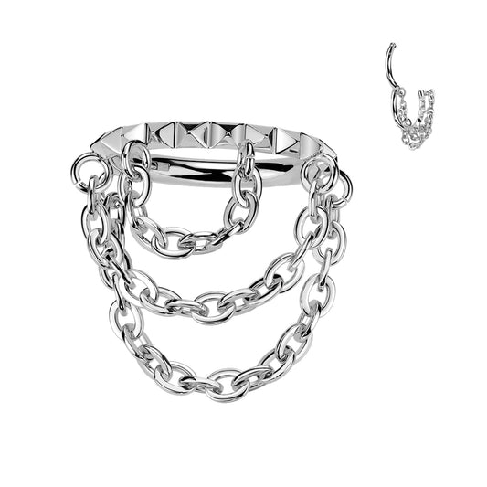 TITANIUM 10MM STUDDED TRIPLE CHAIN HOOP - 16 GAUGE CONCH HOOP / HELIX