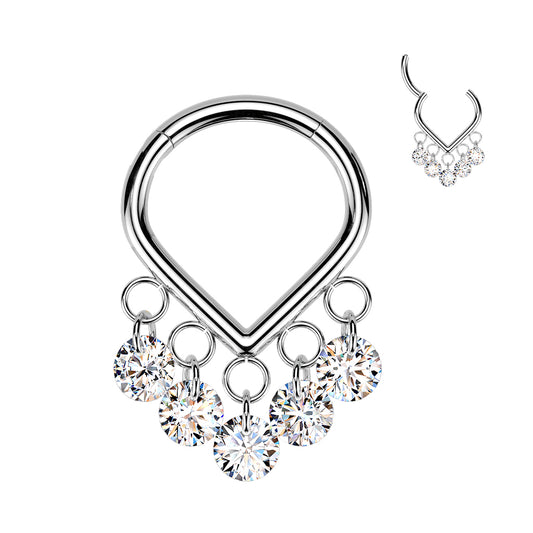 TITANIUM CHEVRON CRYSTAL CHARM HINGE CLOSE HOOP - 8MM - 16 GAUGE