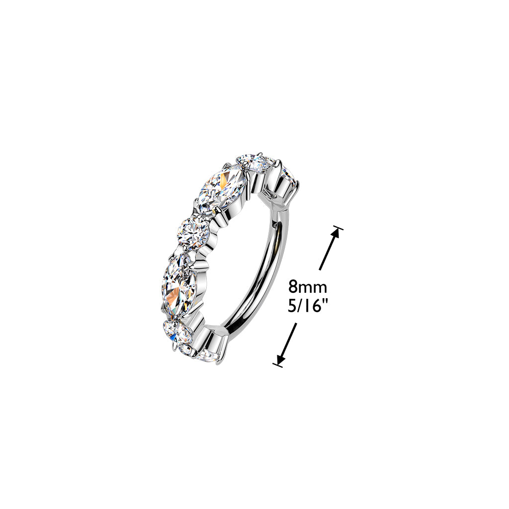 TITANIUM PREMIUM LUX MARQUISE CRYSTAL HOOP RING - 20 GAUGE - 8MM NOSE / EAR