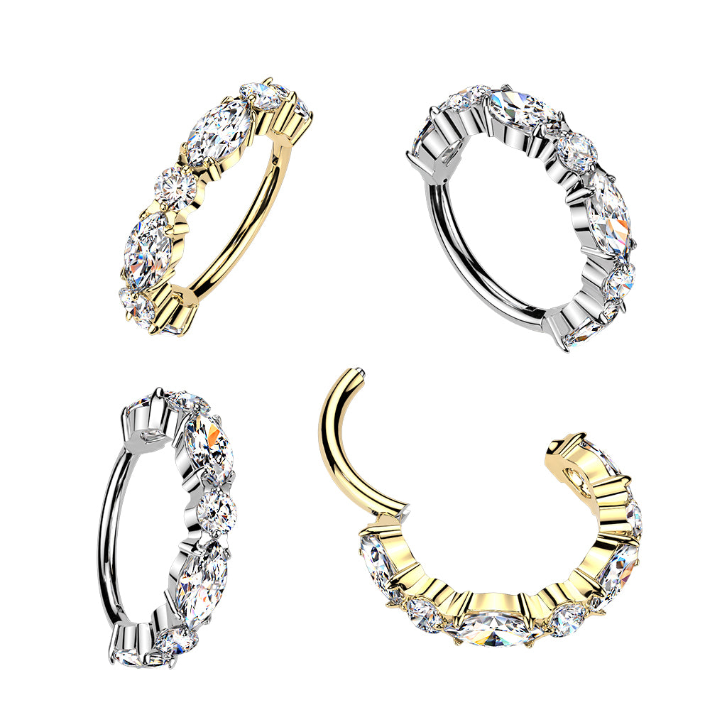 TITANIUM GOLD  PREMIUM LUX MARQUISE CRYSTAL HOOP RING - 20 GAUGE - 8MM NOSE / EAR
