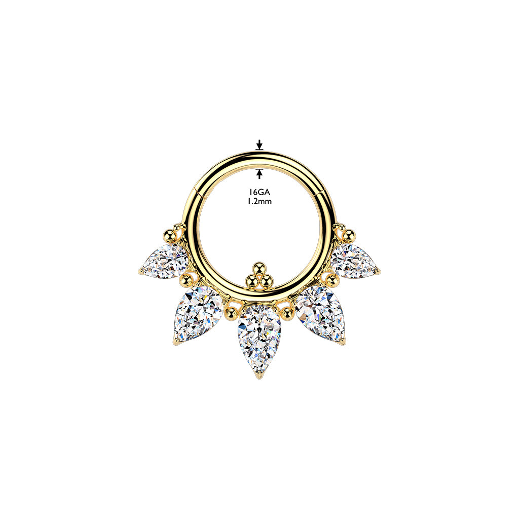 TITANIUM GOLD TEARDROP CRYSTAL HOOP - 16 GAUGE / 1.2MM - 8MM