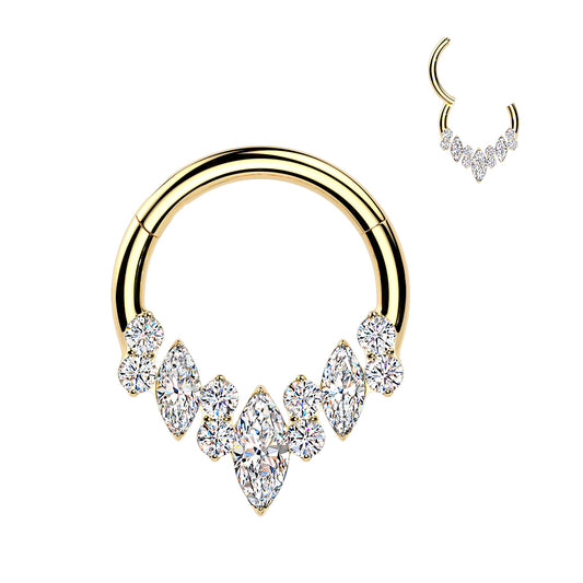 TITANIUM GOLD CRYSTAL MARQUISE HINGE CLOSE HOOP