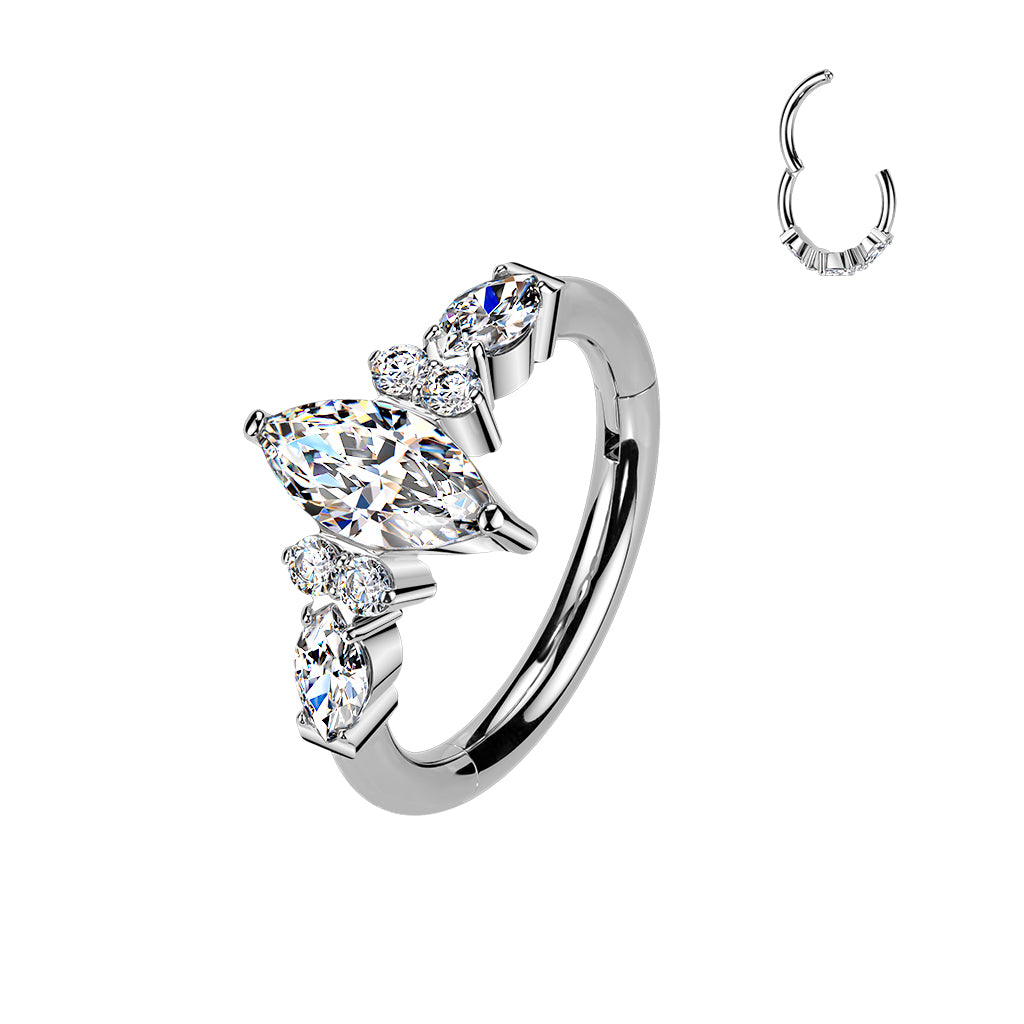 TITANIUM MARQUISE CRYSTAL HOOP RING - 16 GAUGE - 8MM