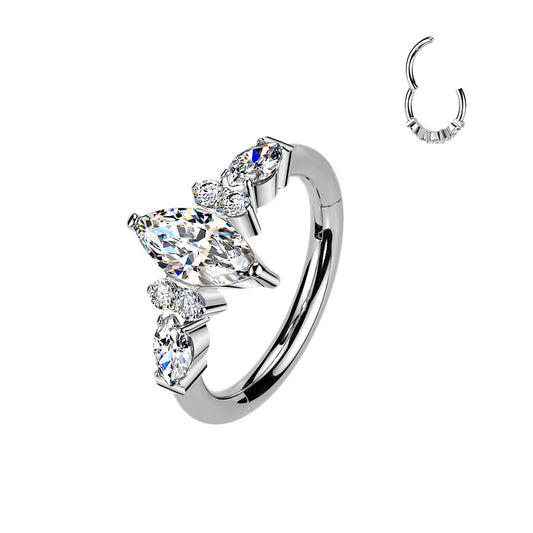 TITANIUM MARQUISE CRYSTAL HOOP RING - 16 GAUGE - 8MM