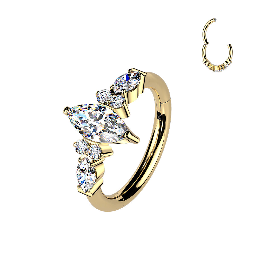 TITANIUM GOLD MARQUISE CRYSTAL HOOP RING - 16 GAUGE - 8MM
