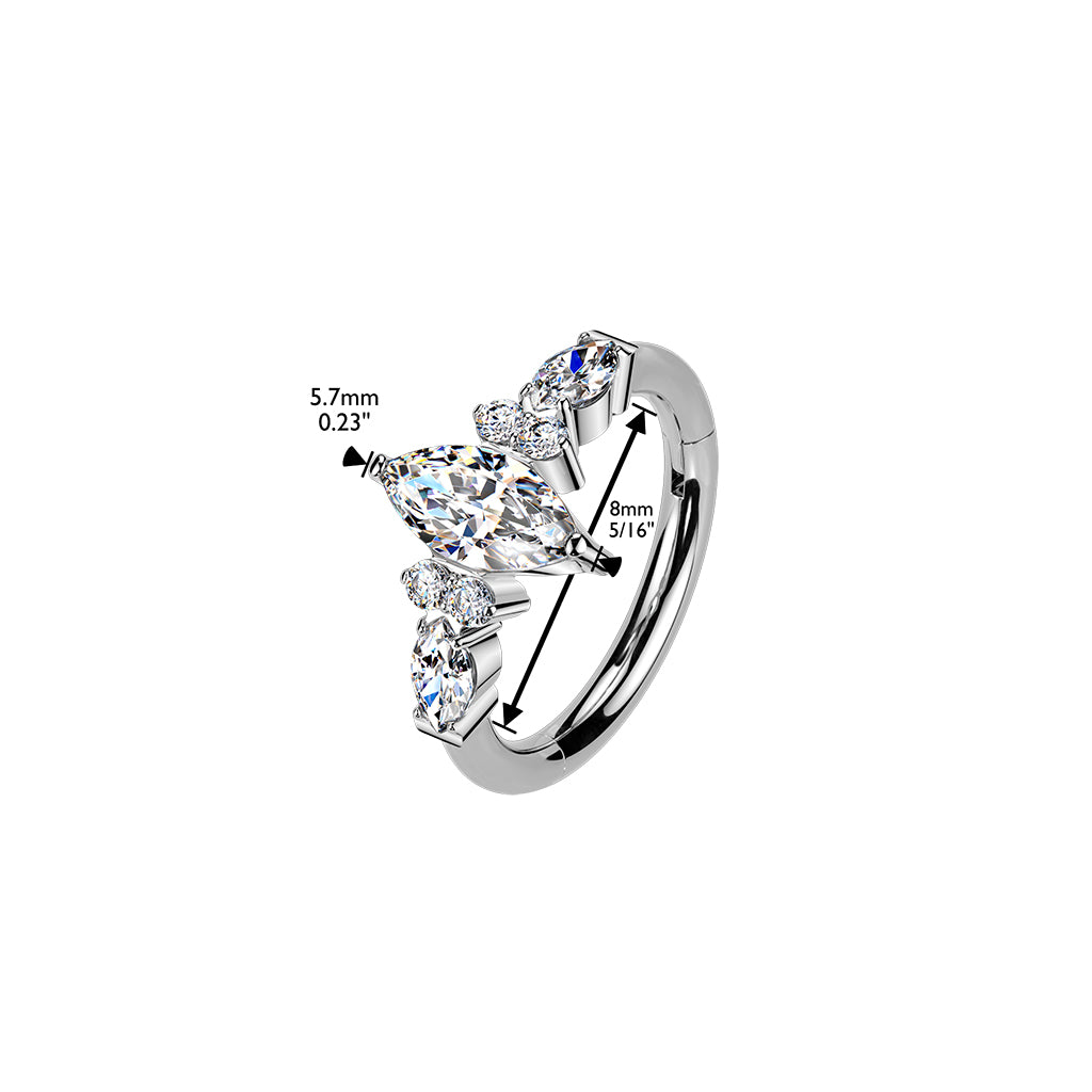 TITANIUM MARQUISE CRYSTAL HOOP RING - 16 GAUGE - 8MM