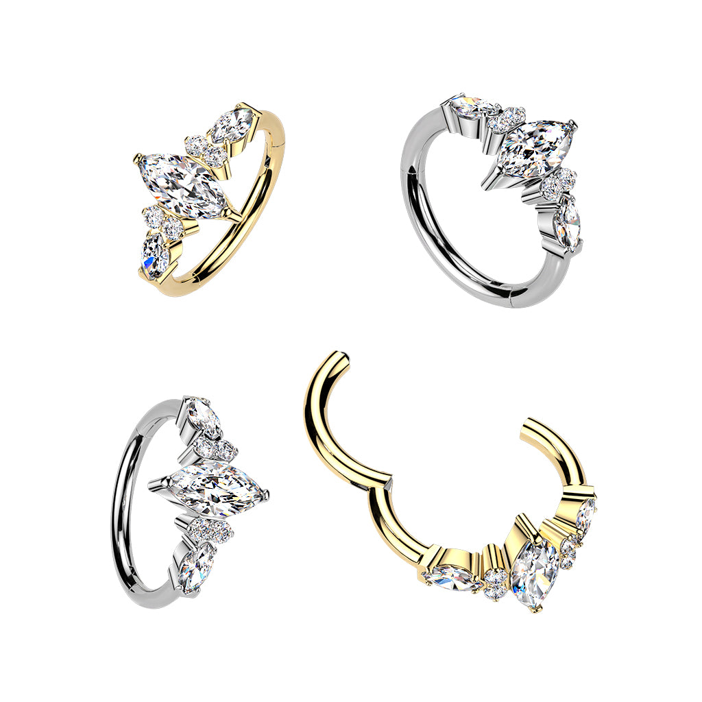 TITANIUM MARQUISE CRYSTAL HOOP RING - 16 GAUGE - 8MM