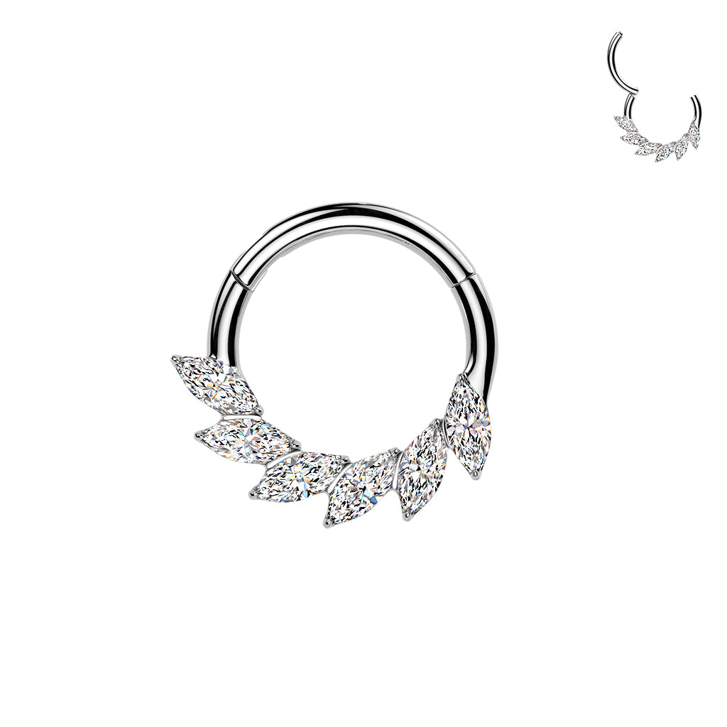 TITANIUM TEARDROP WAVE CRYSTAL HINGE CLOSE HOOP
