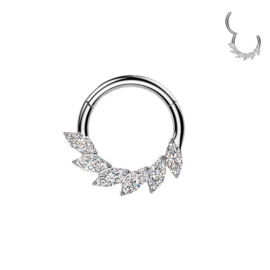 TITANIUM TEARDROP WAVE CRYSTAL HINGE CLOSE HOOP