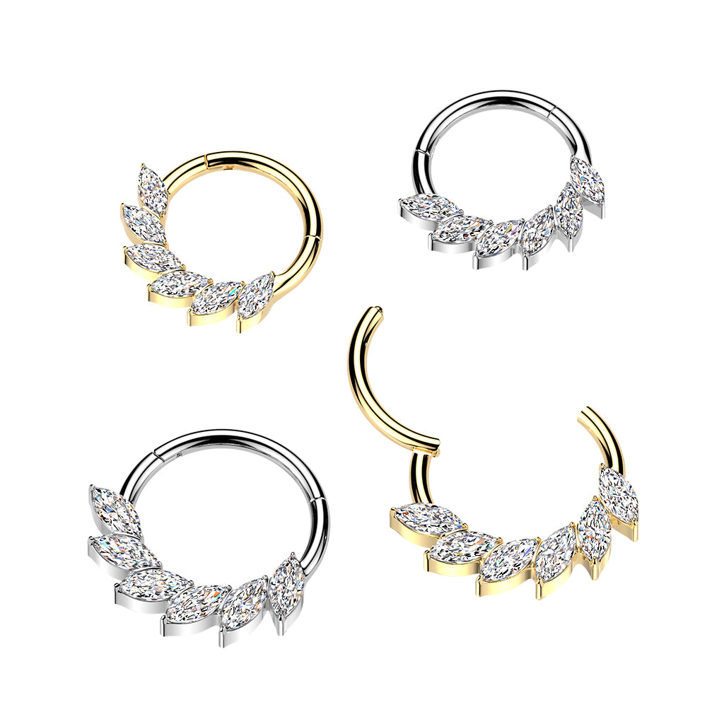 TITANIUM TEARDROP WAVE CRYSTAL HINGE CLOSE HOOP