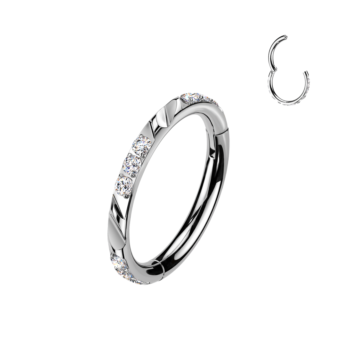 TITANIUM CRYSTAL & FACET LINED HOOP RING