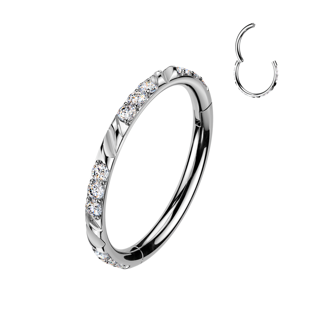 TITANIUM CRYSTAL & FACET LINED HOOP RING