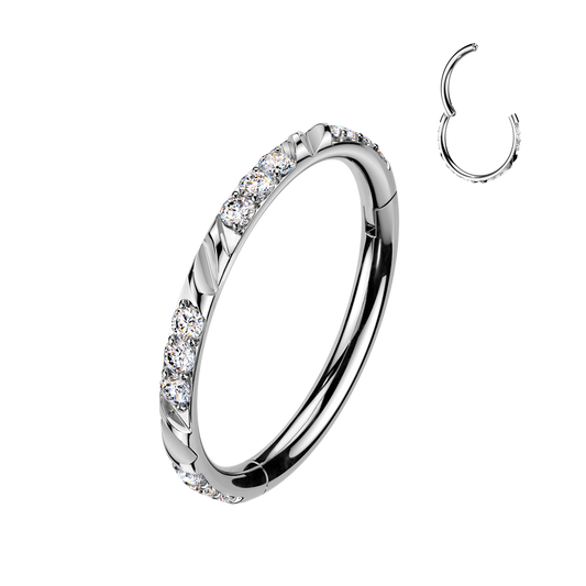 TITANIUM CRYSTAL & FACET LINED HOOP RING