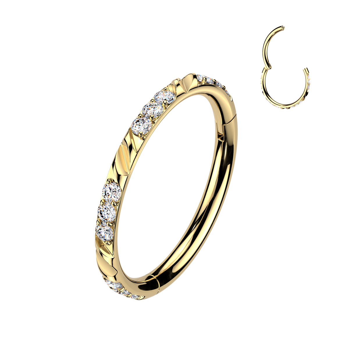 TITANIUM CRYSTAL & FACET LINED HOOP RING