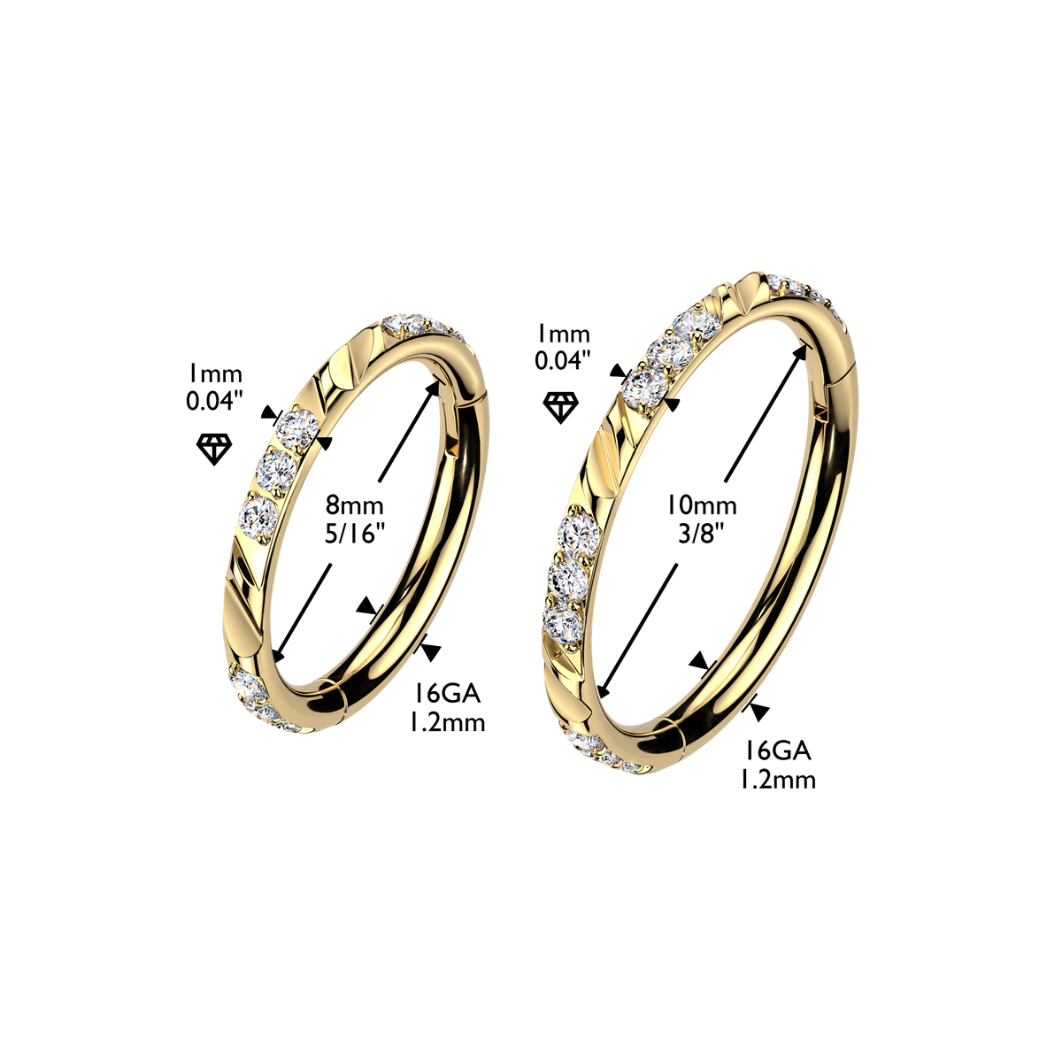 TITANIUM CRYSTAL & FACET LINED HOOP RING