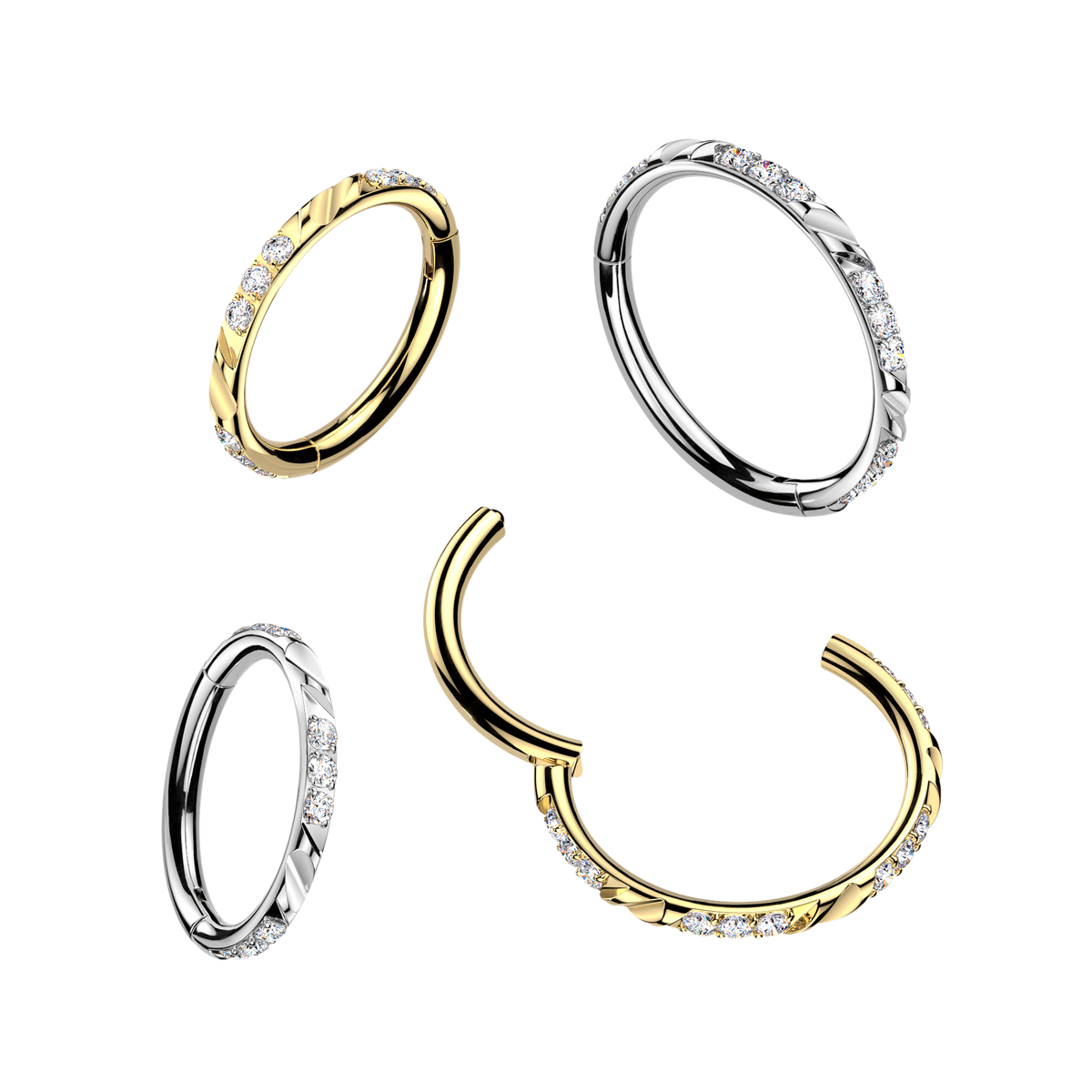 TITANIUM CRYSTAL & FACET LINED HOOP RING