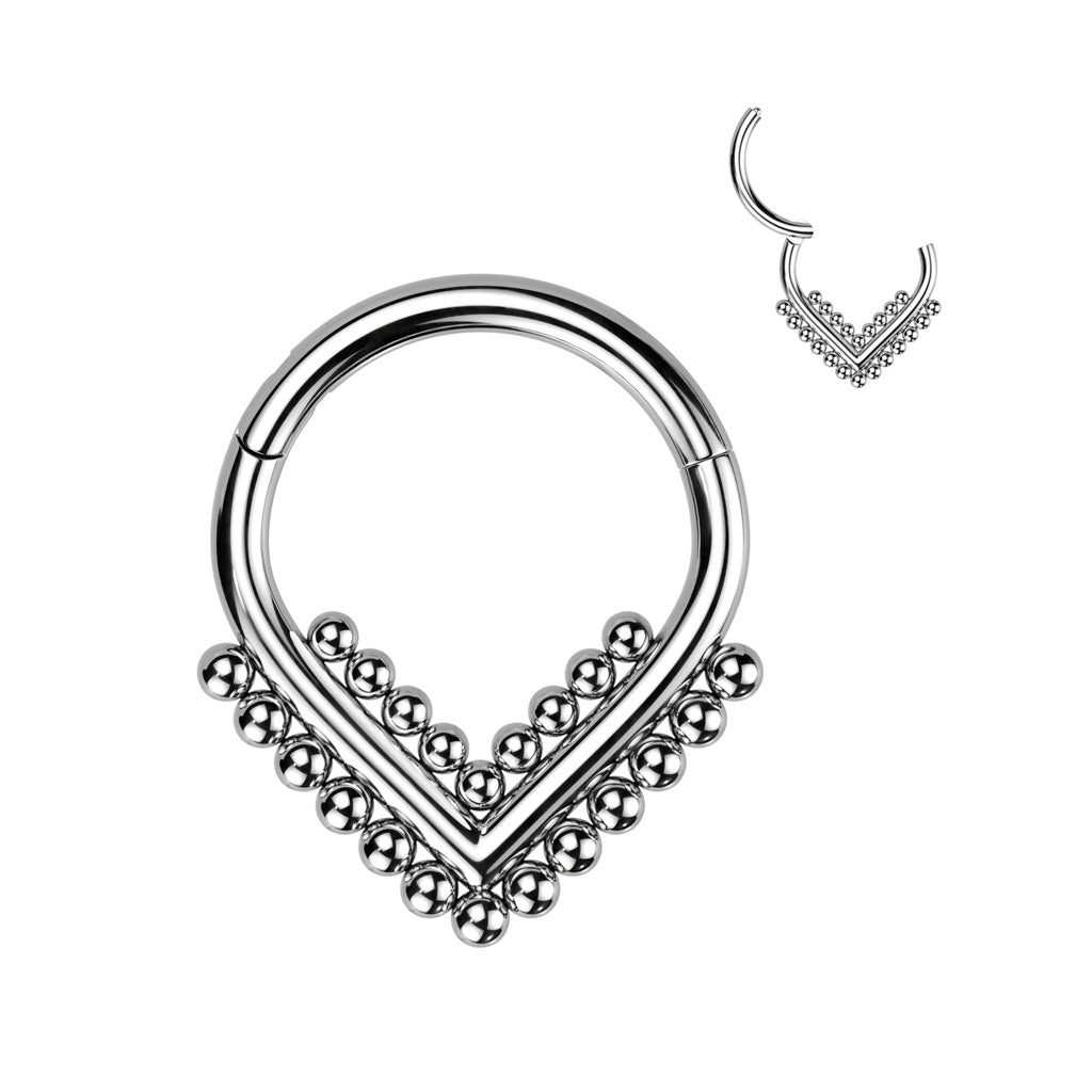 TITANIUM BEADED CHEVRON V SHAPE HINGE CLOSE HOOP - 16 GAUGE - 8MM