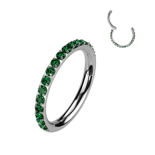 TITANIUM EMERALD GREEN CRYSTAL HOOP RING FOR EAR & NOSE - 18 GAUGE - 8MM