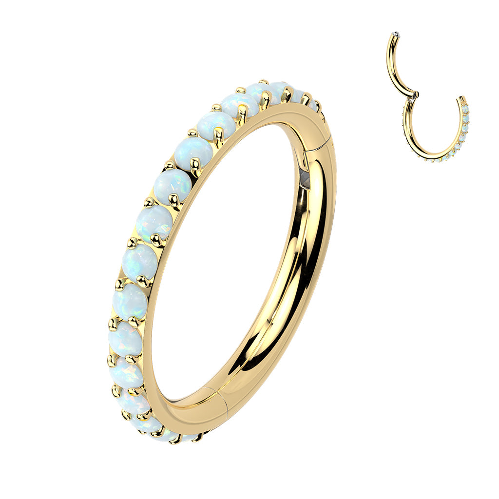 TITANIUM GOLD WITH DAINTY OPAL HOOP RING - 20 GAUGE - 8MM