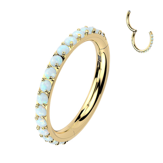 TITANIUM GOLD WITH DAINTY OPAL HOOP RING - 20 GAUGE - 8MM
