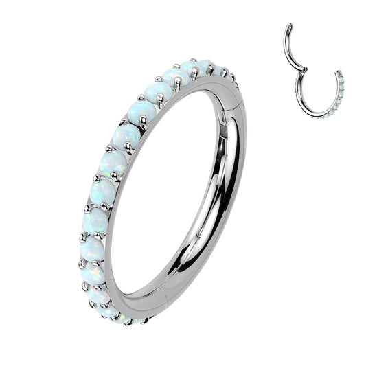 TITANIUM DAINTY WHITE OPAL HOOP RING - 20 GAUGE - 8MM