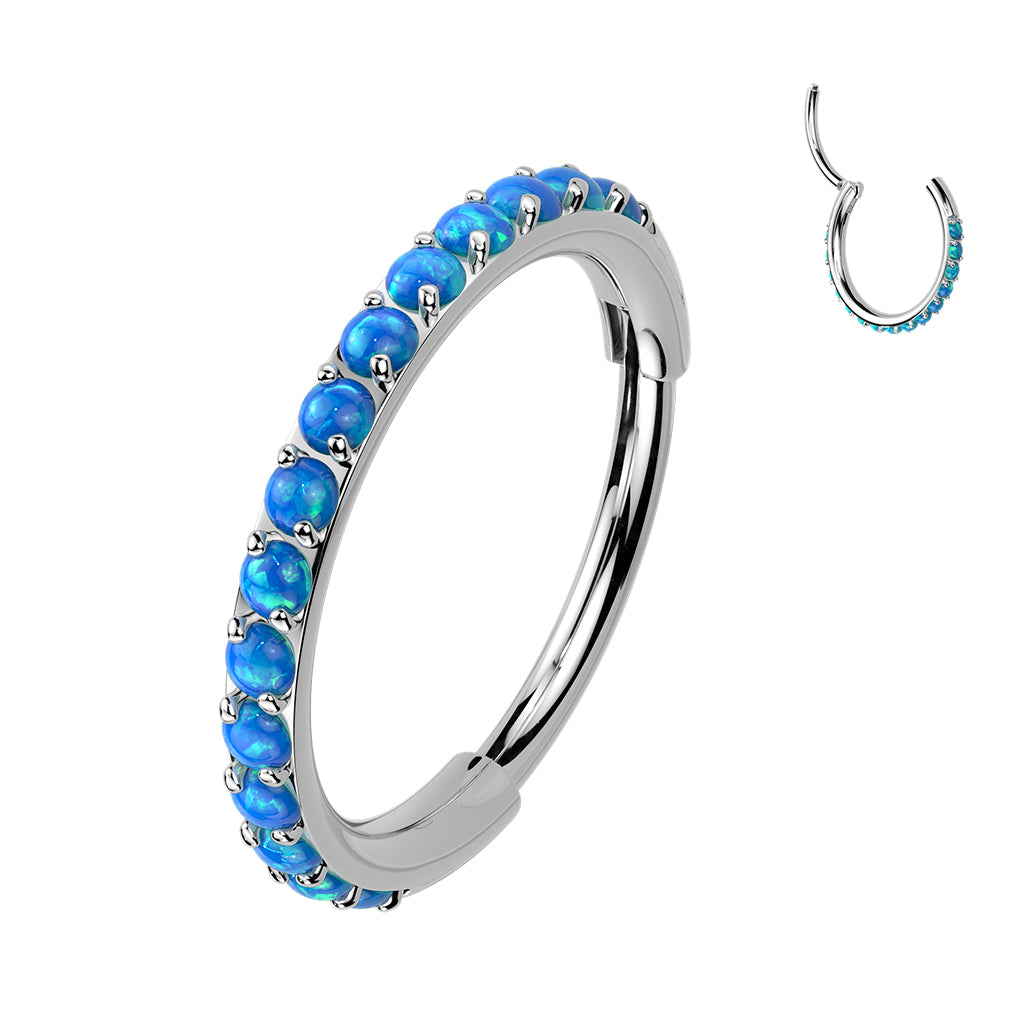 TITANIUM DAINTY BLUE OPAL HOOP RING - 20 GAUGE - 8MM