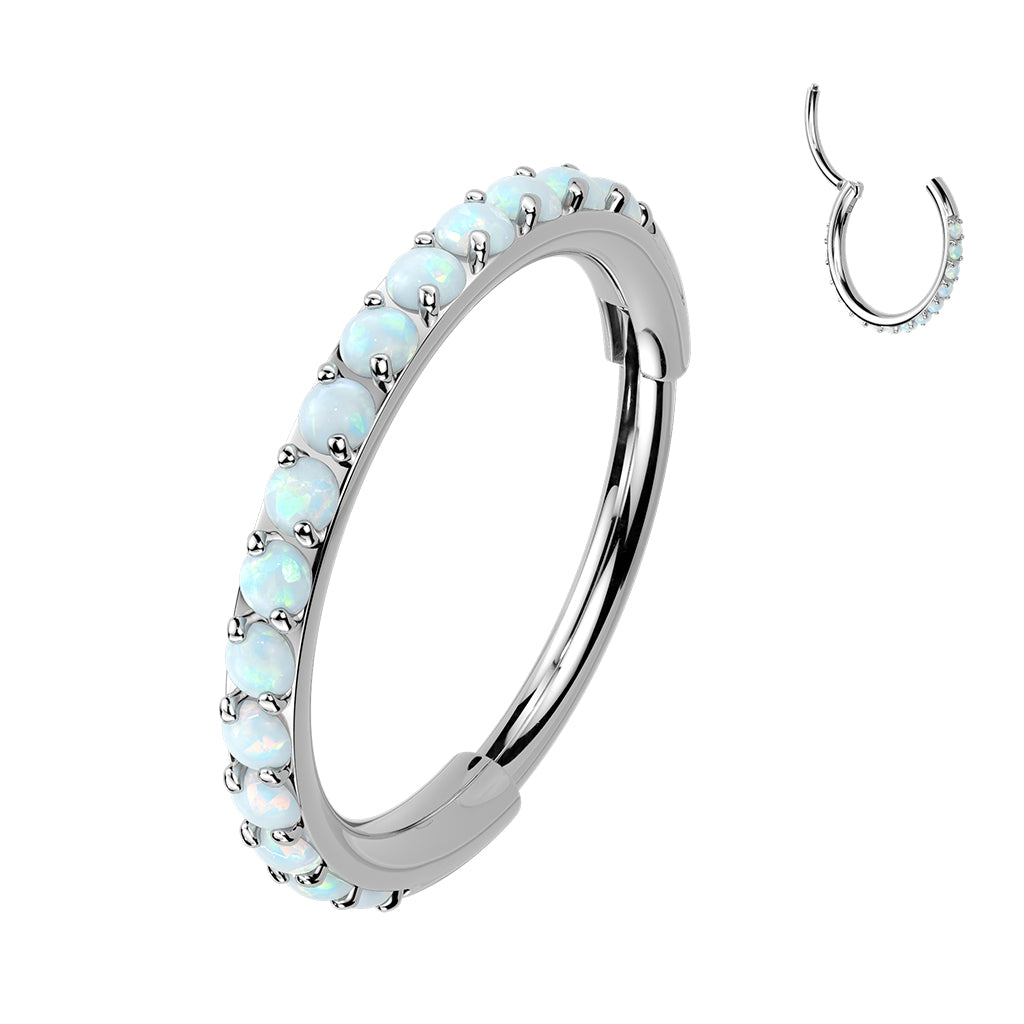 TITANIUM DAINTY WHITE OPAL HOOP RING - 20 GAUGE - 8MM