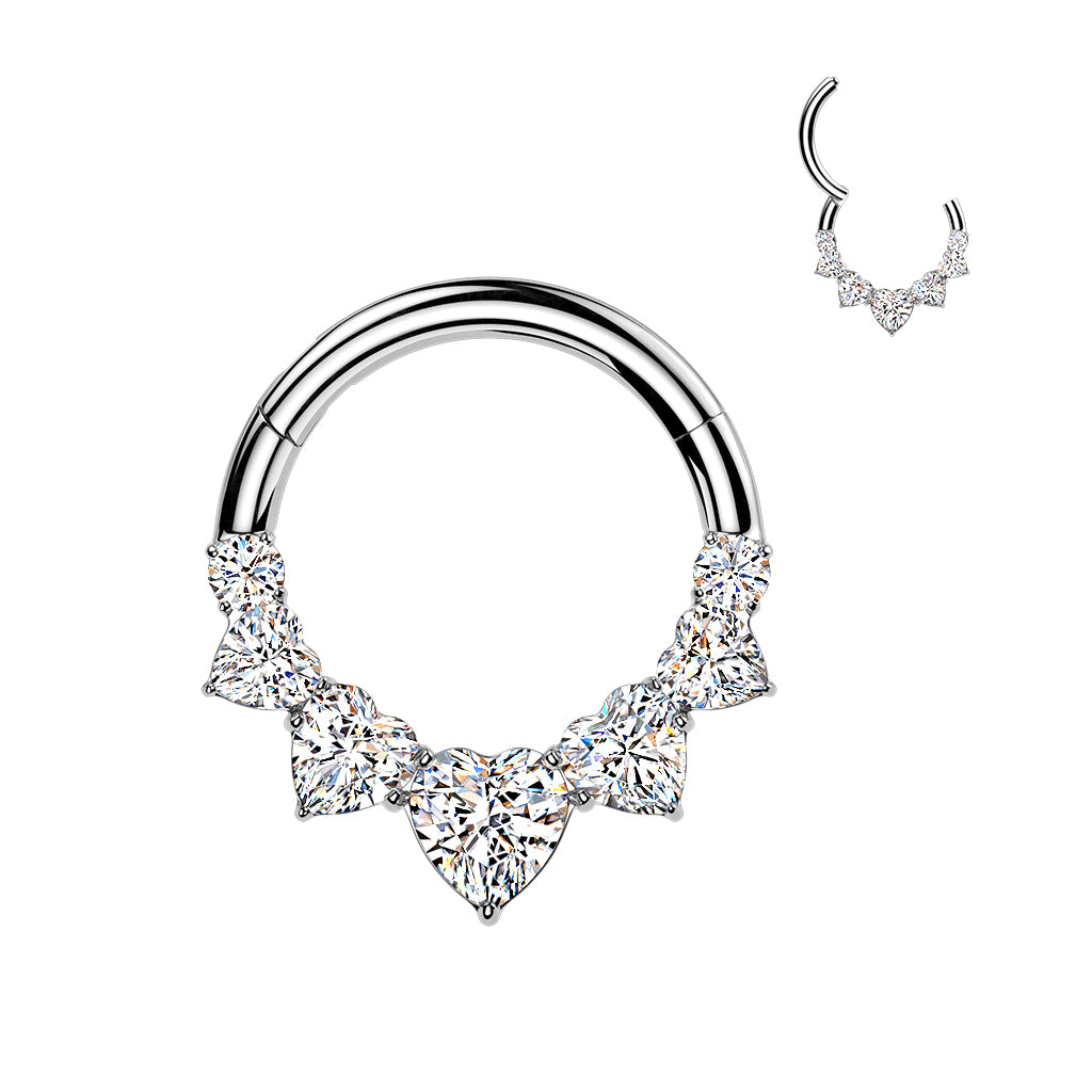TITANIUM LOVE HEART CRYSTAL HINGE CLOSE HOOP