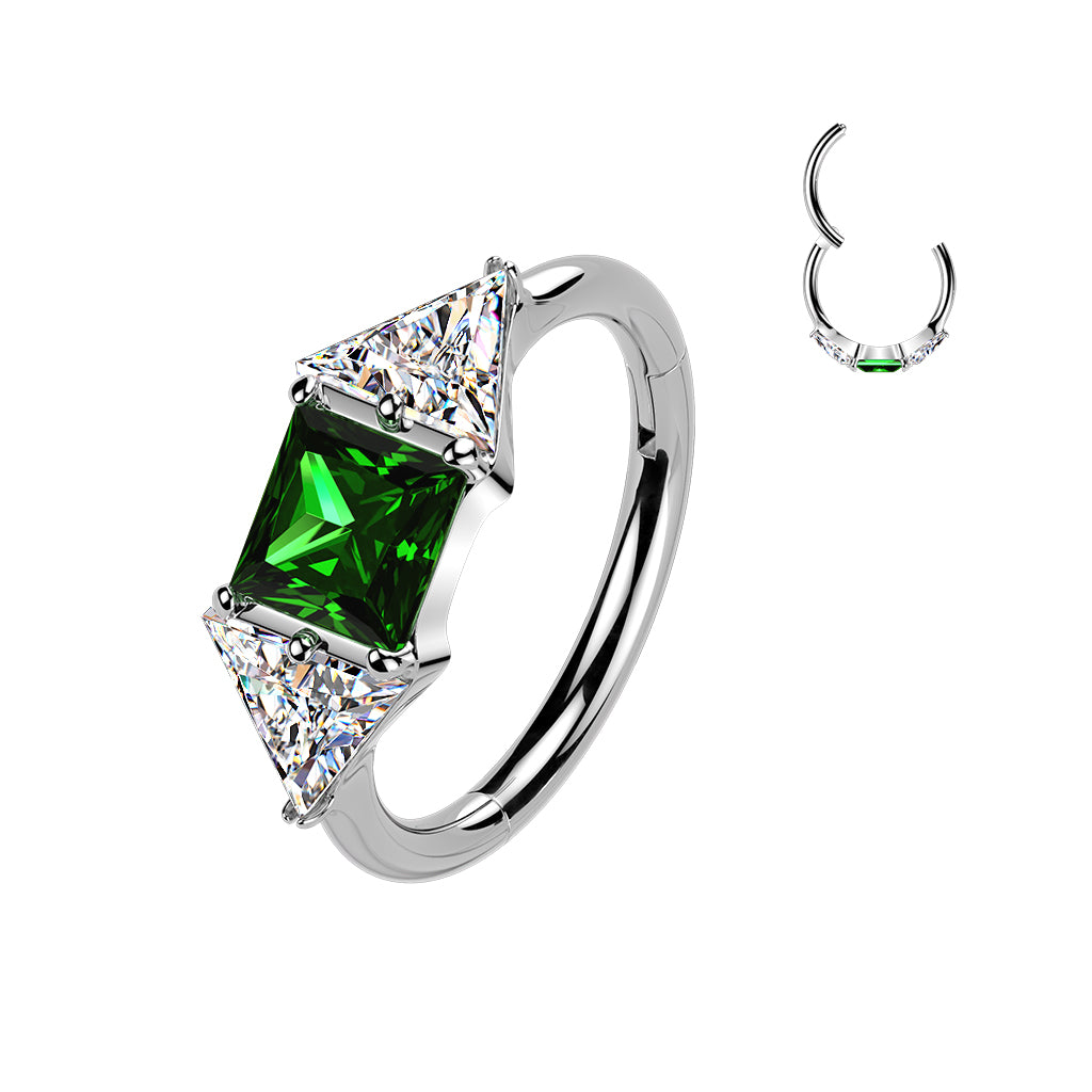 TITANIUM EMERALD CRYSTAL  LINED HOOP RING