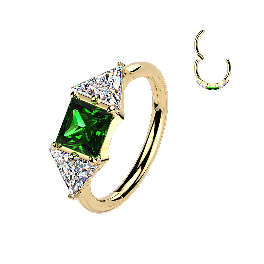 TITANIUM EMERALD CRYSTAL  LINED HOOP RING