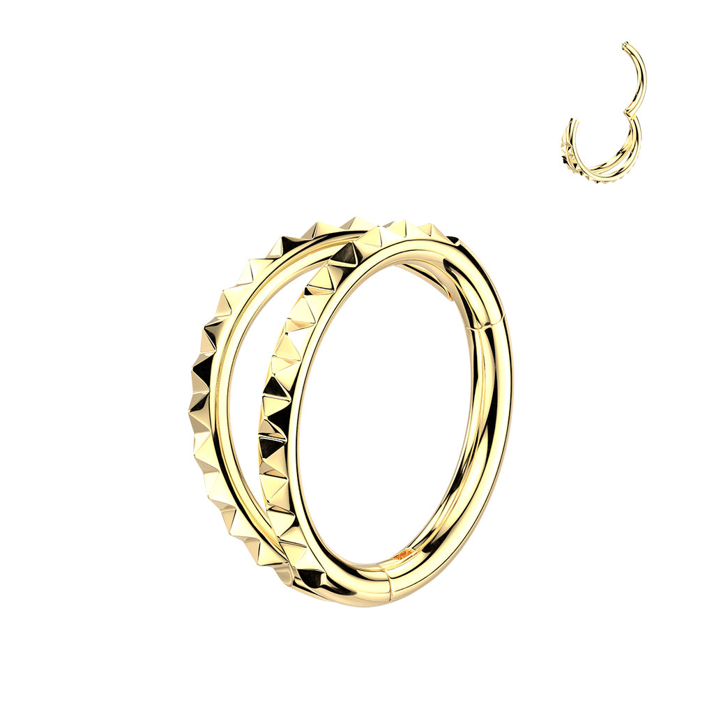 TITANIUM GOLD STUDDED DOUBLE LOOP NOSE HOOP RING - 20 GAUGE - 8MM