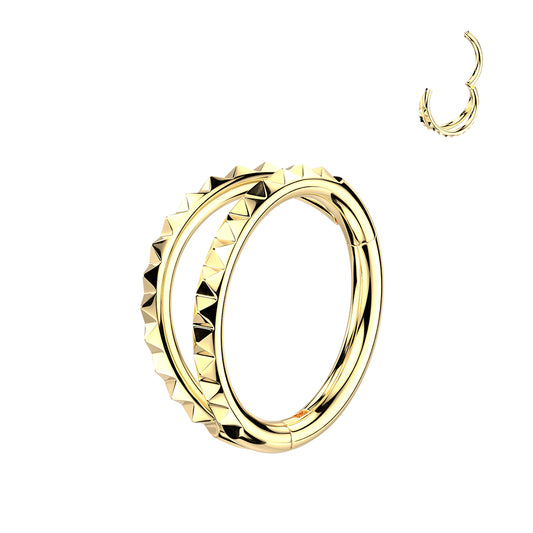 TITANIUM GOLD STUDDED DOUBLE LOOP NOSE HOOP RING - 20 GAUGE - 8MM