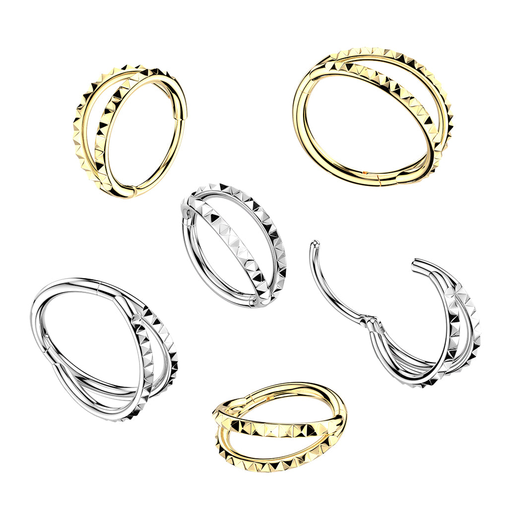 TITANIUM GOLD STUDDED DOUBLE LOOP NOSE HOOP RING - 20 GAUGE - 8MM