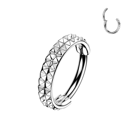 TITANIUM SILVER STUDDED DOUBLE LINED NOSE & EAR HOOP RING - 20 GAUGE - 8MM