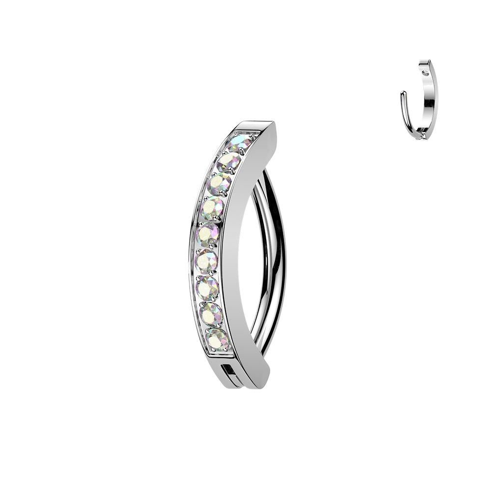 TITANIUM DAINTY CRYSTAL LINED BELLY CLICKER HINGE RING - 16 GAUGE - 8MM