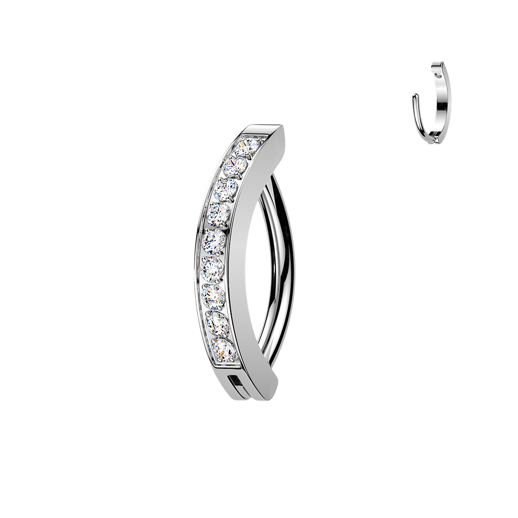 TITANIUM DAINTY CRYSTAL LINED BELLY CLICKER HINGE RING - 16 GAUGE - 8MM